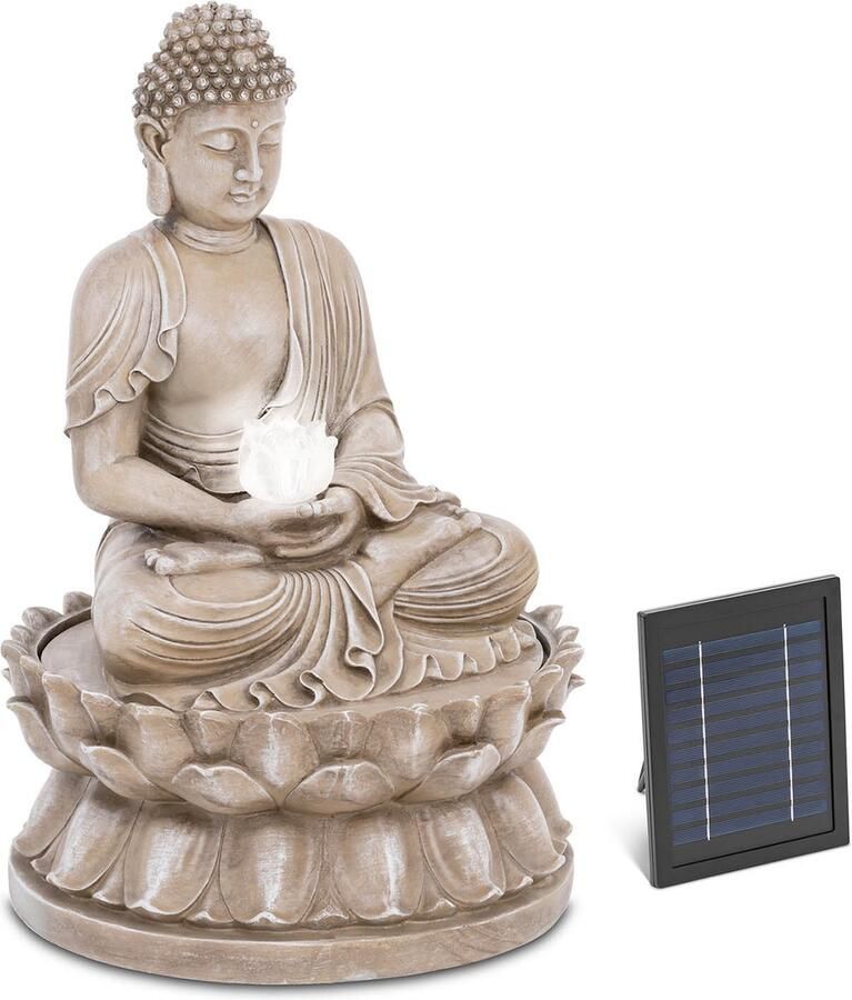 Hillvert Tuinfontein op zonne-energie Zittende Boeddha figuur LED verlichting