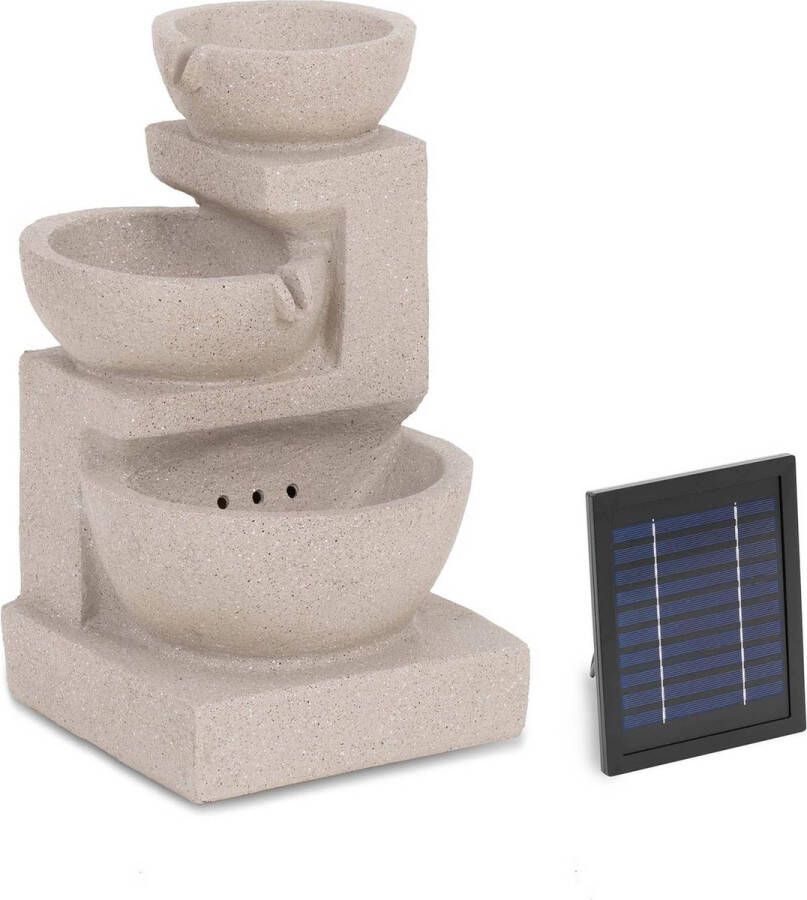 Hillvert Tuinfontein op zonne-energie 3 schalen op lemen muur LED-verlichting