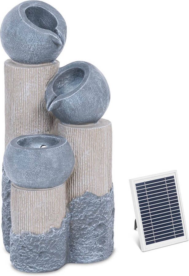 Hillvert Tuinfontein op zonne-energie 3 vaten op zuilen LED-verlichting