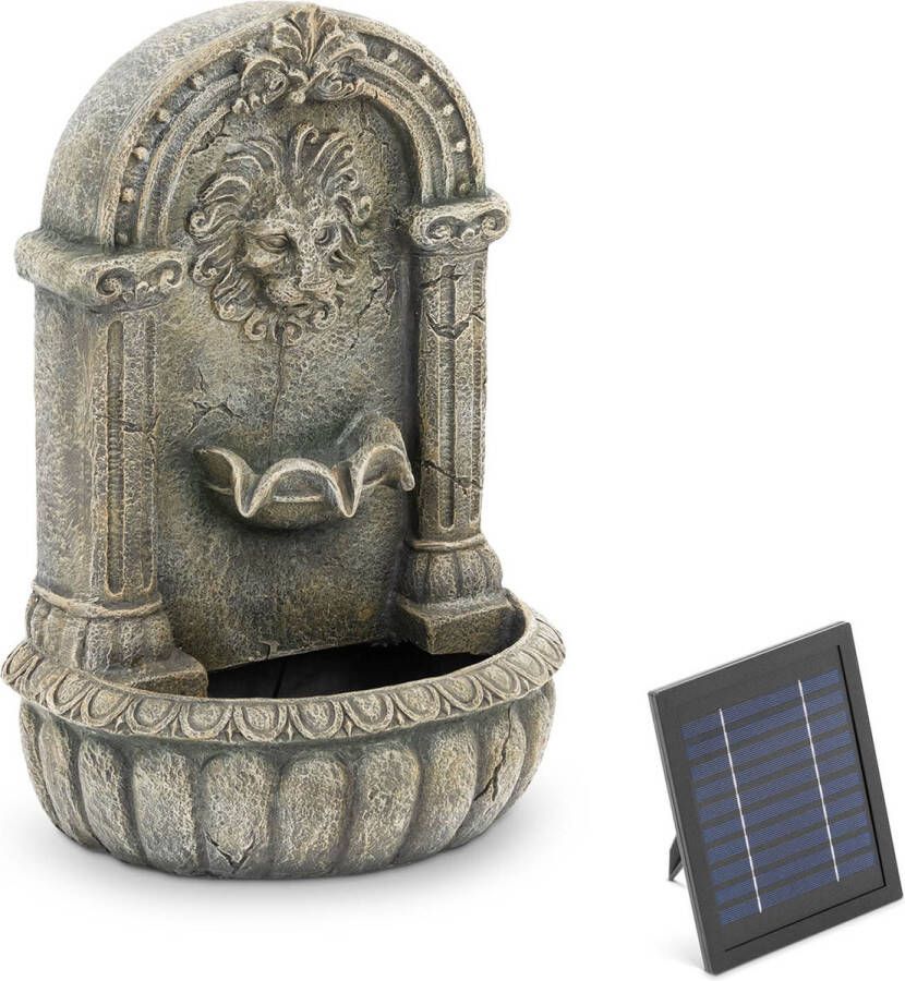 Hillvert Tuinfontein op zonne-energie spuitende leeuwenkop op versierd bassin LED verlichting