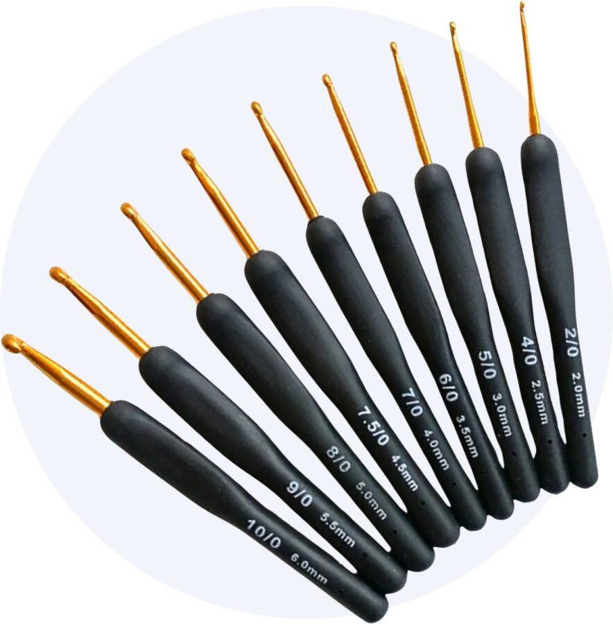 Hilvard Haaknaalden Crochet Haken Set van 9 stuks Ergonomische softgrip Anti-slip 2mm tot 6mm Gouden afwerking