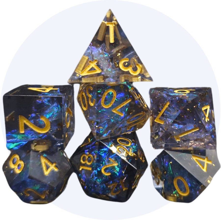 Hilvard Resin Dobbelstenen Set Aqua Gem D&D Dice Set DnD Polydice Set 7 Stuks Inclusief metalen case en velvet opbergzak Geschikt voor Dungeons and Dragons Geschikt voor Magic the Gathering