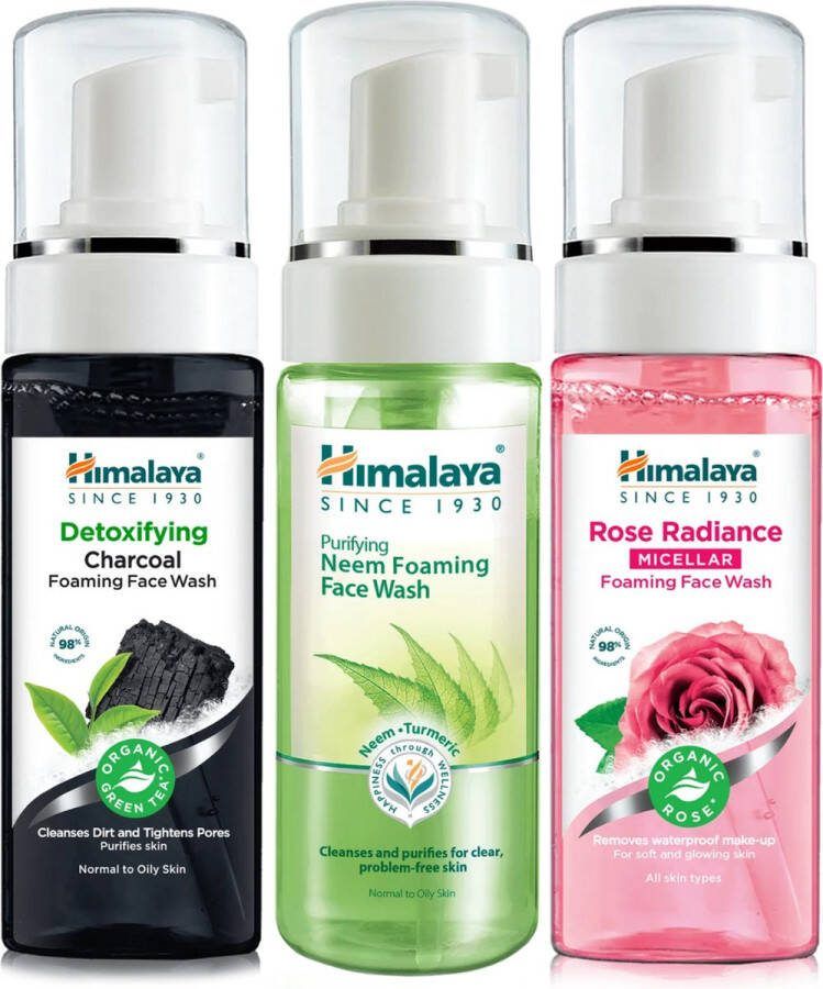 Himalaya Herbals Face Wash Rituals Set 3 x 150ml Rose Micellar Foaming Face Wash Charcoal Foaming Face Wash Neem Foaming Face Wash