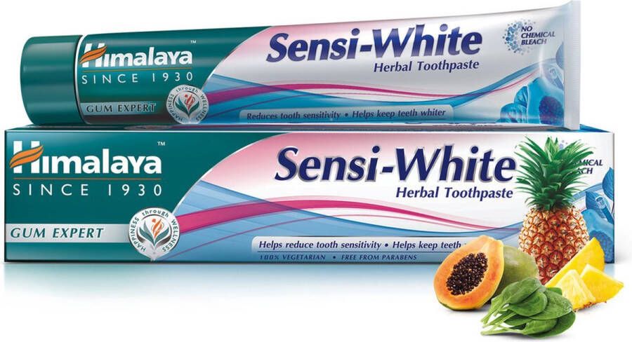 Himalaya Herbals Himalaya Sensi White Herbal Tandpasta 75 ml Voor Zacht Bleken van Gevoelige Tanden 100 % Vegetarisch Tandpasta Zonder Fluoride en Parabenen