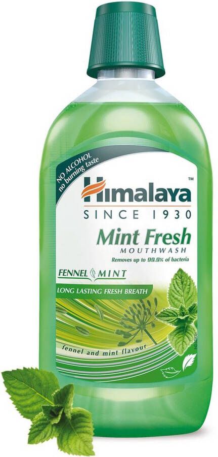 Himalaya Herbals Mint Fresh Mouthwash Mondwater Verwijdert 99.9% Bacterien Voorkomt Tandplak Brandt Niet en Zonder Alcohol Mondspoeling Voor een Langdurige Frisse Adem 450 ml