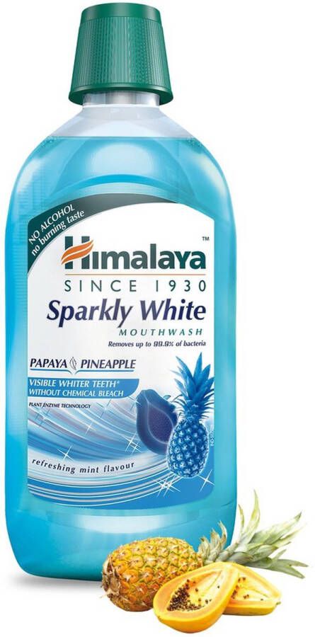 Himalaya Herbals Sparkly White Mouthwash Papaya & Pineapple Mondwater met Papaya en Ananas Mondspoeling Verwijdert tot 99 9% van de Bacteriën Wittere Tanden zonder Chemisch Bleekmiddel 450ml