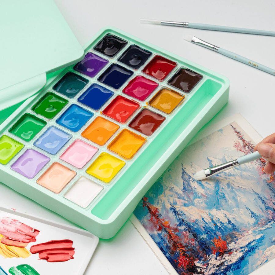 Himi Gouache – 24 kleuren x 30gr – in kunststof opbergbox groen