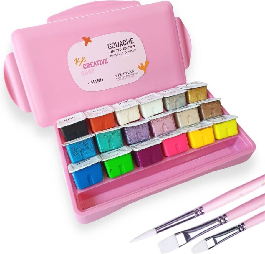 Himi Gouache Limited Edition Metallic & Neon kleuren set van 18 kleuren + 3 penselen