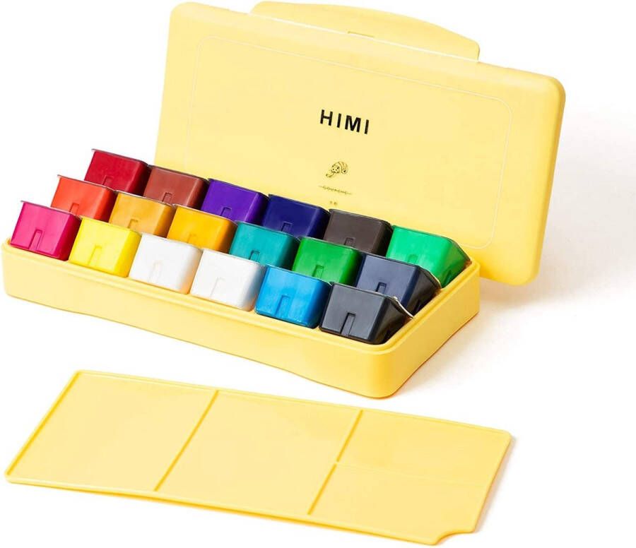 Himi Gouache set van 18 kleuren x 30ml in kunststof opbergbox geel