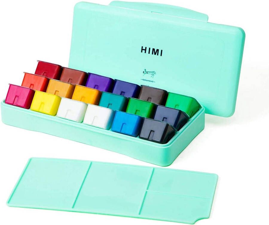 Himi Gouache set van 18 kleuren x 30ml in kunststof opbergbox groen