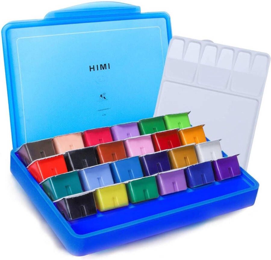 Himi Gouache set van 24 kleuren x 30ml in kunststof opbergbox blauw
