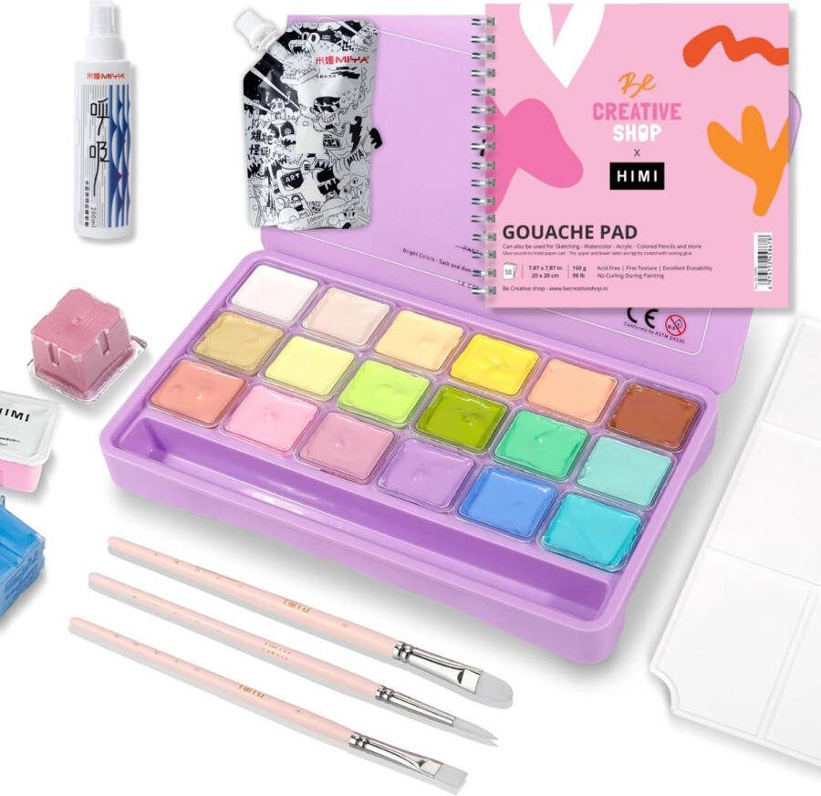 Himi Gouache STARTERSET set van 18 kleuren 30g Pastel set van 5