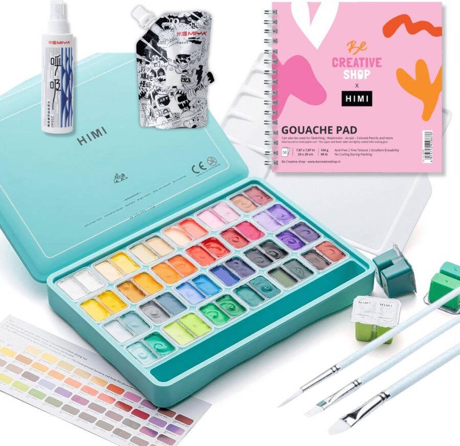 Himi Gouache STARTERSET set van 48 kleuren 12g Twin split cups Turquoise set van 5