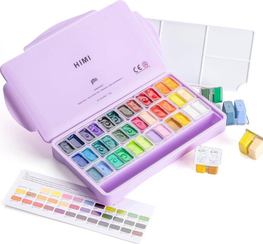 Himi MIYA – Gouache – set van 36 kleuren 12g – Twin split cups – Lila