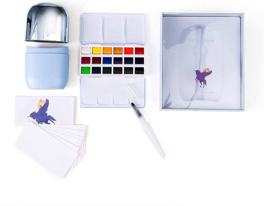 Himi MIYA Solid Aquarelverf set 18 kleuren in bewaarkoker Blauw