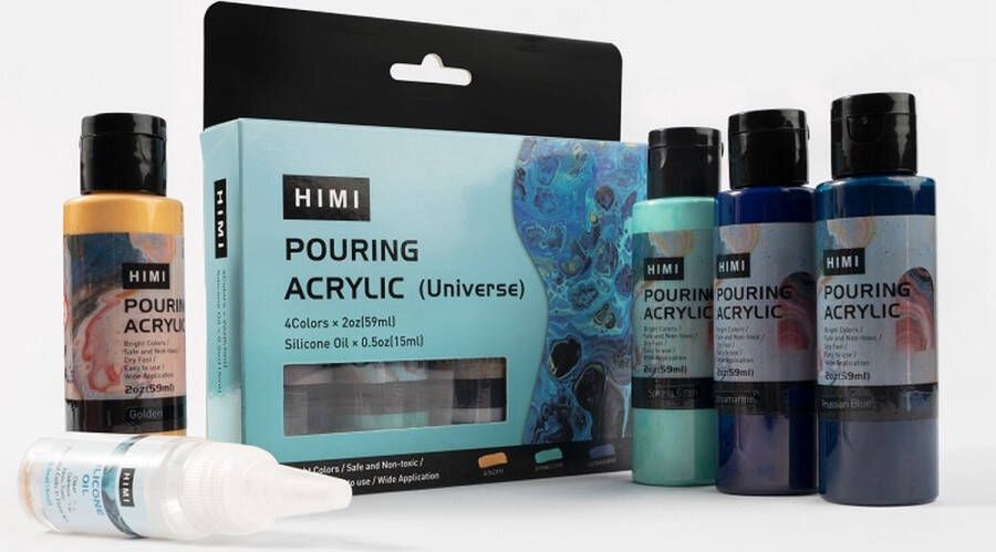 Himi Pouring Acryl set 4 kleuren 59ml + Silicone oil 15ml Universe