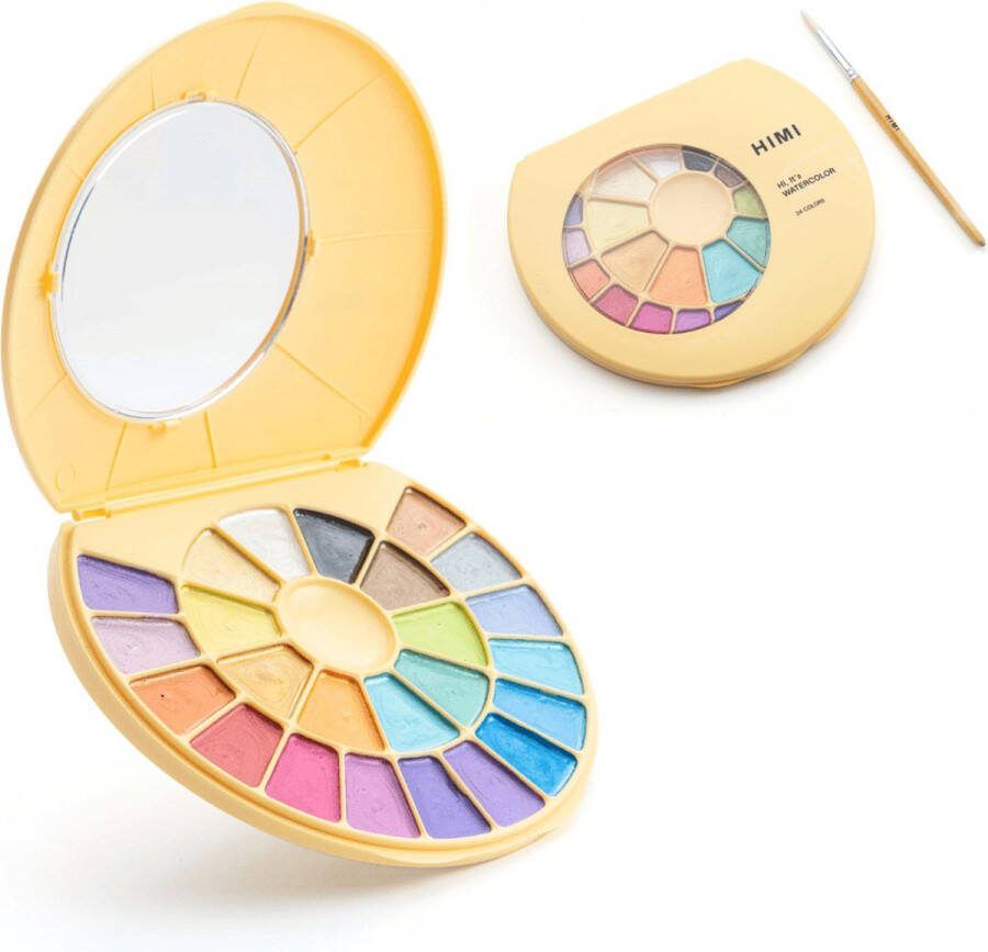 Himi Solid Metallic Watercolor Aquarelverf set van 24 kleuren + penseel Geel