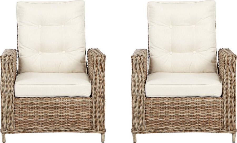 Hioshop 2xgram Fauteuil Tuin Incl. Kussen Naturel En Off White.