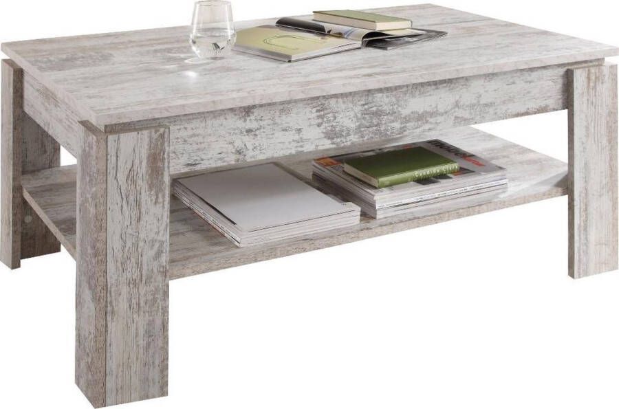 Hioshop Aboma salontafel met 1 plank pijnboom decor wit.