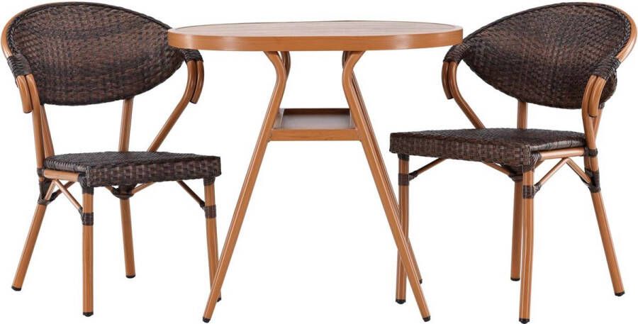 Hioshop Abrantes tuinmeubelset tafel 2 stoelen bruin