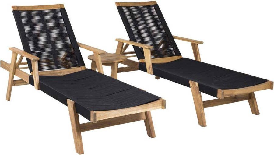 Hioshop Acacia loungeset 3 delen zwart naturel