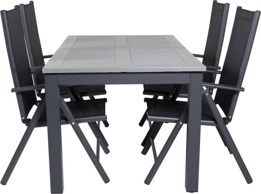 Hioshop Albany Tuinmeubelset Tafel 100x160 240cm En 4 Stoel Break Zwart Grijs.