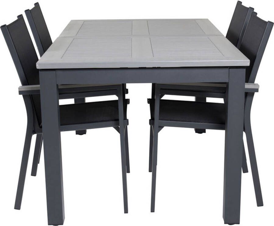Hioshop Albany tuinmeubelset tafel 100x160 240cm en 4 stoel Parma zwart grijs