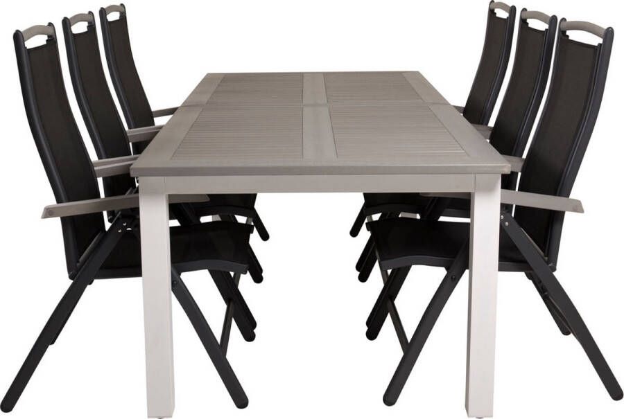 Hioshop Albany tuinmeubelset tafel 100x224 324cm en 6 stoel 5pos Albany zwart grijs