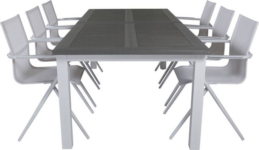 Hioshop Albany tuinmeubelset tafel 100x224 324cm en 6 stoel Alina wit grijs