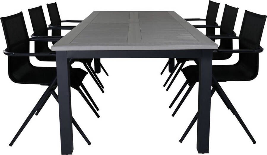 Hioshop Albany tuinmeubelset tafel 100x224 324cm en 6 stoel Alina zwart grijs