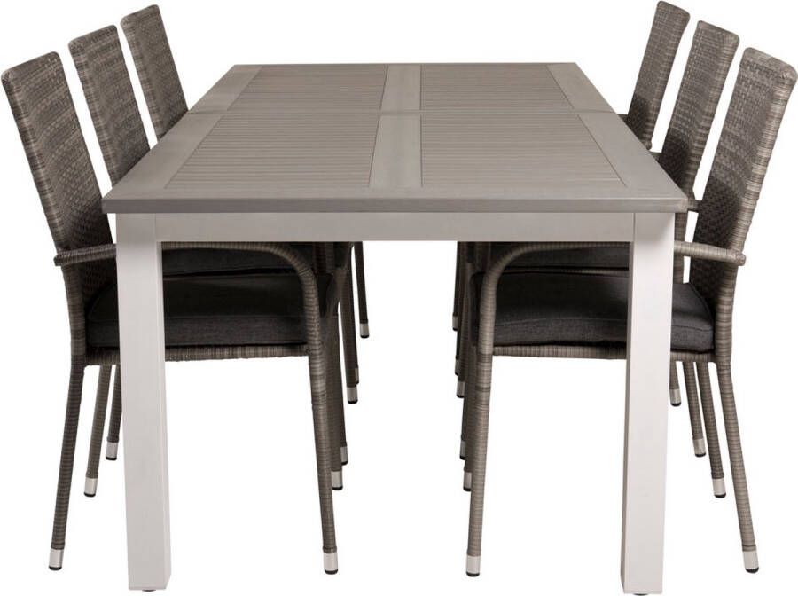 Hioshop Albany tuinmeubelset tafel 100x224 324cm en 6 stoel Anna grijs