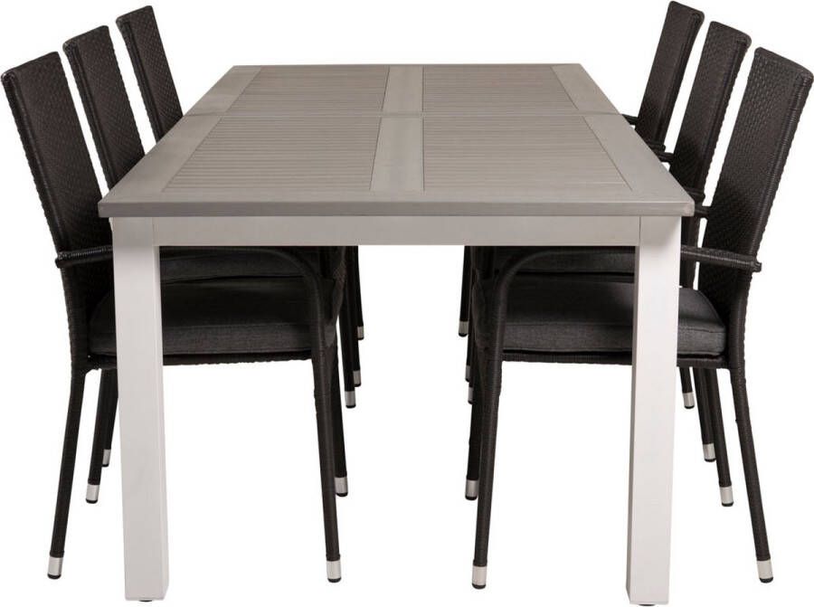 Hioshop Albany tuinmeubelset tafel 100x224 324cm en 6 stoel Anna zwart grijs