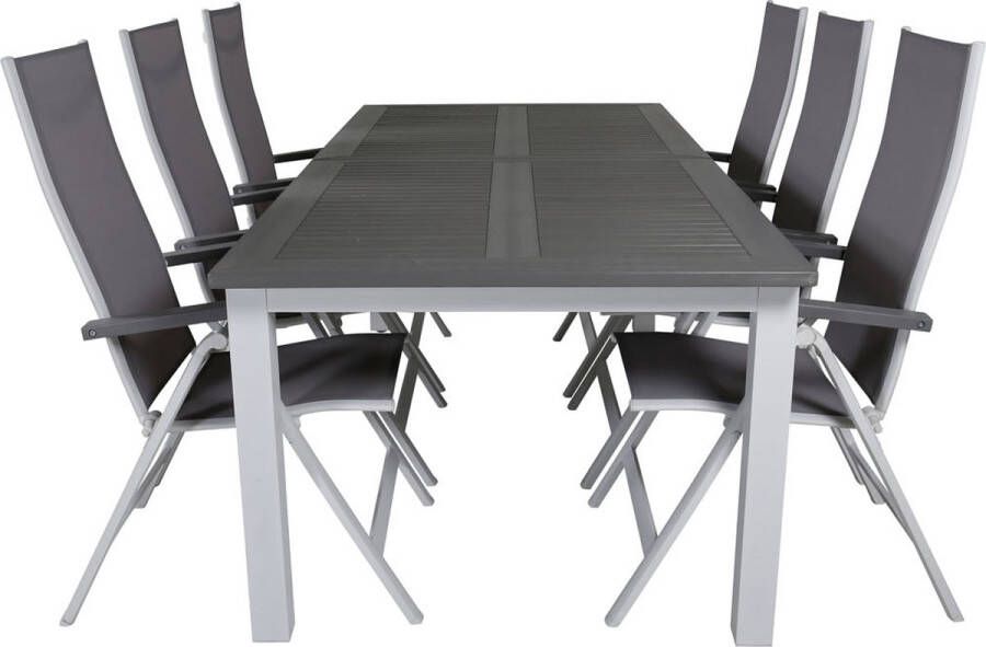 Hioshop Albany tuinmeubelset tafel 100x224 324cm en 6 stoel L5pos Albany wit grijs