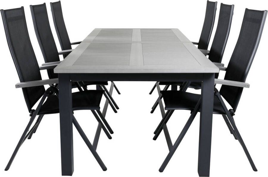 Hioshop Albany tuinmeubelset tafel 100x224 324cm en 6 stoel L5pos Albany zwart grijs