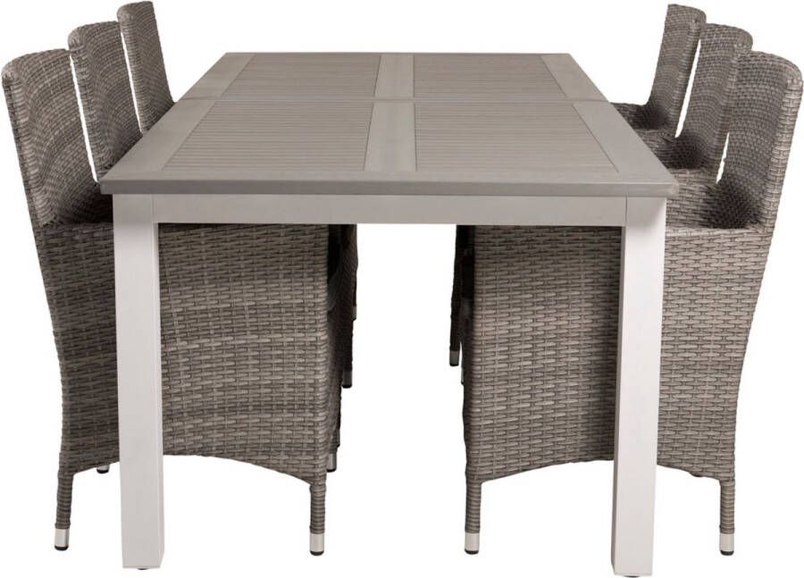 Hioshop Albany tuinmeubelset tafel 100x224 324cm en 6 stoel Malin grijs