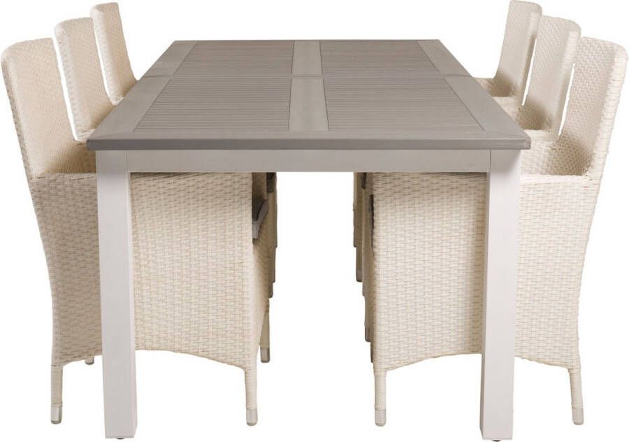 Hioshop Albany tuinmeubelset tafel 100x224 324cm en 6 stoel Malin wit grijs