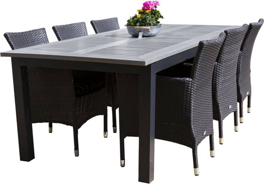 Hioshop Albany tuinmeubelset tafel 100x224 324cm en 6 stoel Malin zwart grijs