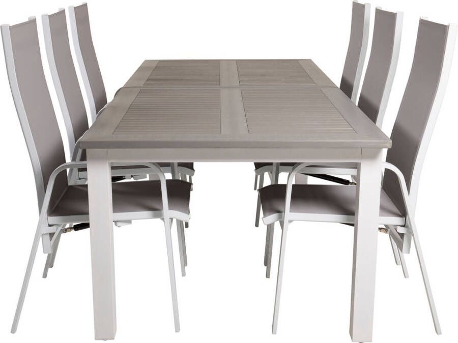 Hioshop Albany tuinmeubelset tafel 100x224 324cm en 6 stoel rec Copacabana wit grijs