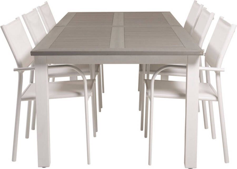 Hioshop Albany tuinmeubelset tafel 100x224 324cm en 6 stoel Santorini wit grijs