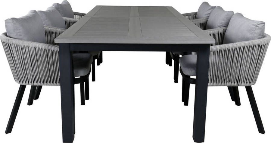 Hioshop Albany tuinmeubelset tafel 100x224 324cm en 6 stoel SGSA Virya wit grijs