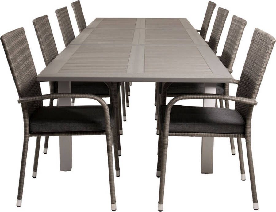 Hioshop Albany tuinmeubelset tafel 100x224 324cm en 8 stoel Anna grijs