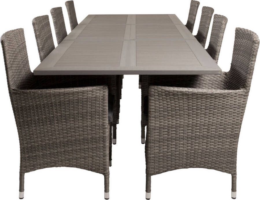 Hioshop Albany tuinmeubelset tafel 100x224 324cm en 8 stoel Malin grijs