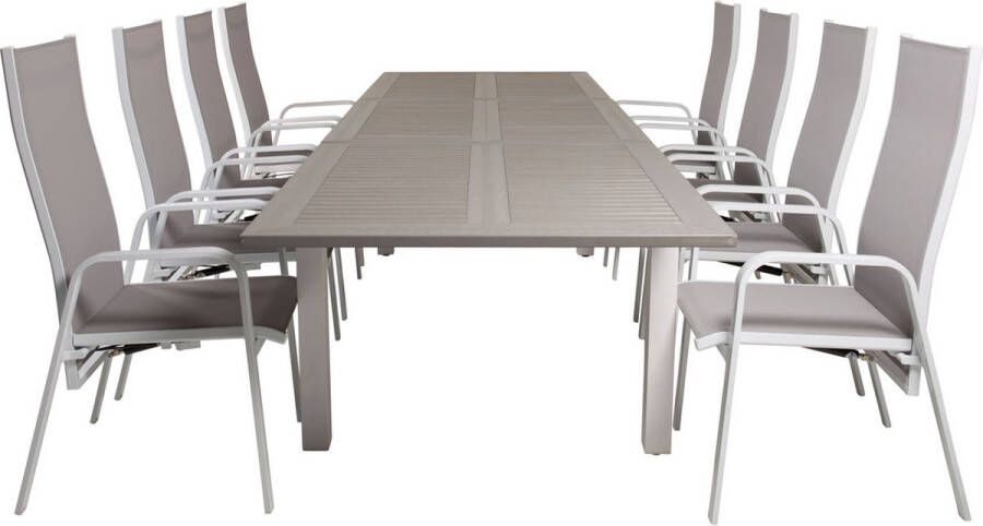 Hioshop Albany tuinmeubelset tafel 100x224 324cm en 8 stoel rec Copacabana wit grijs