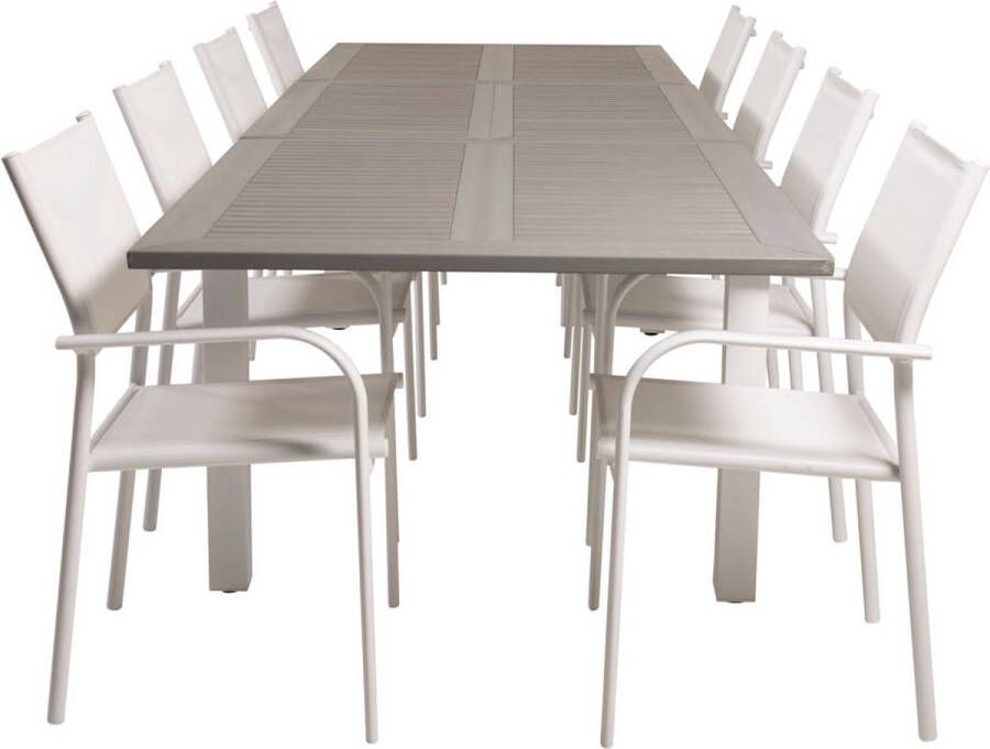 Hioshop Albany tuinmeubelset tafel 100x224 324cm en 8 stoel Santorini wit grijs