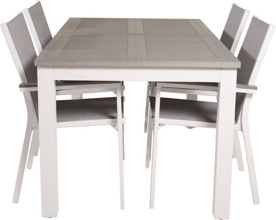 Hioshop Albany tuinmeubelset tafel 90x152 210cm en 4 stoel Parma wit grijs crèmekleur