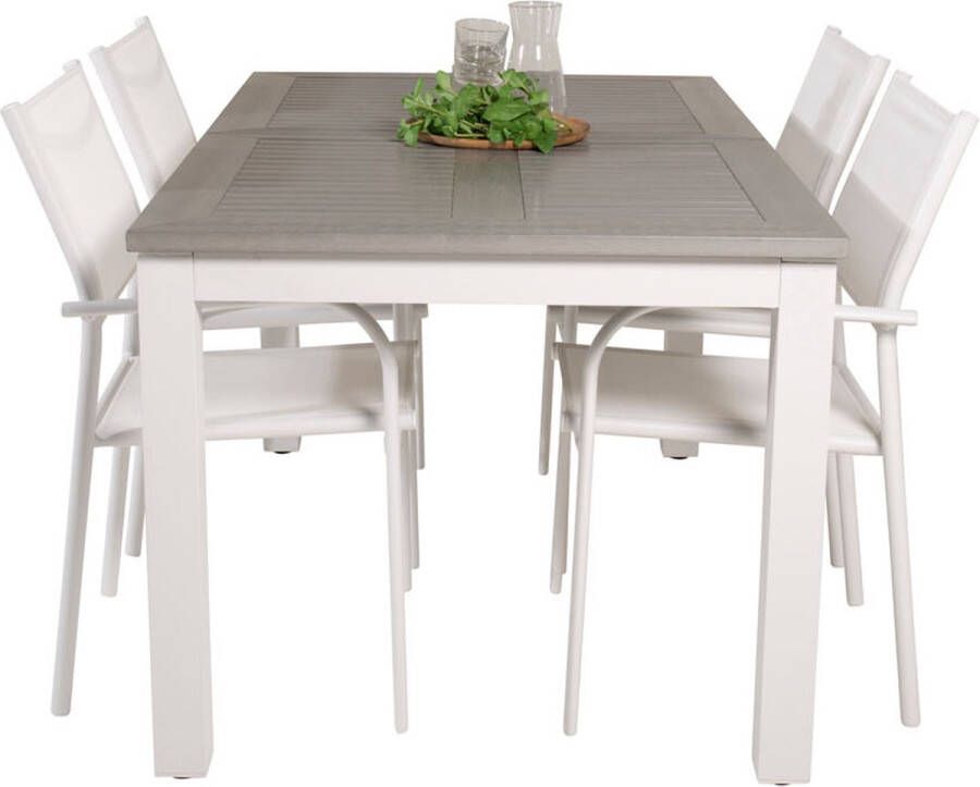 Hioshop Albany tuinmeubelset tafel 90x160 240cm en 4 stoel Santorini wit grijs