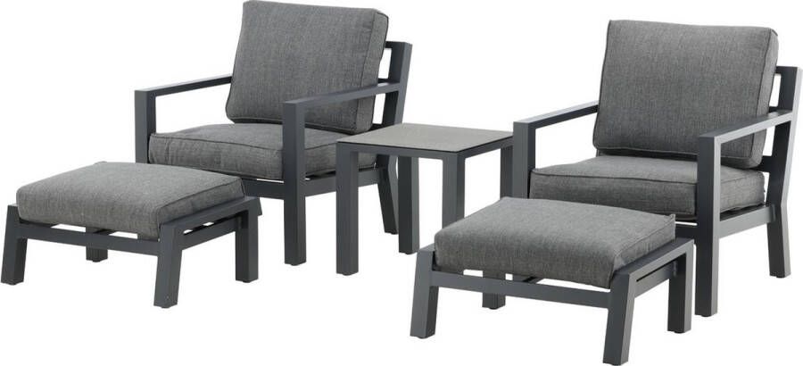 Nohr Loungeset Searra Met 2 stoelen voetenbank en tafel Zwart Grijs