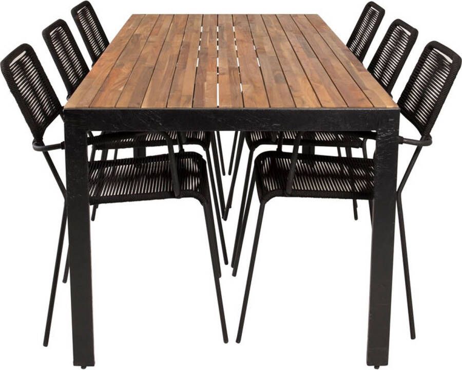 Hioshop Bois Tuinmeubelset Tafel 90x205cm En 6 Stoel Armleunings Lindos Zwart Naturel.