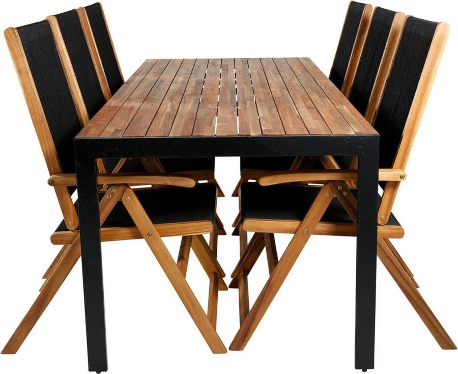 Hioshop Bois Tuinmeubelset Tafel 90x205cm En 6 Stoel Little John Zwart Naturel.