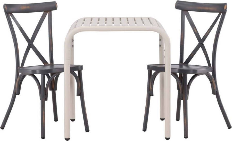 Hioshop Borneo tuinmeubelset tafel 2 stoelen beige donkergrijs